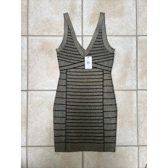 Guess Arianna Lurex Bandage Dress Medium Jet Black/Gold - Picture 3 of 8